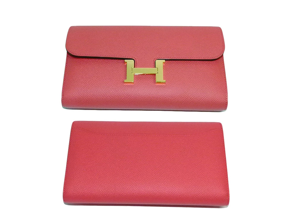 Hermes Rose Jaipur T Stamp Veau Epsom Palladium Hardware Constance Wallet/ Clutch-36708