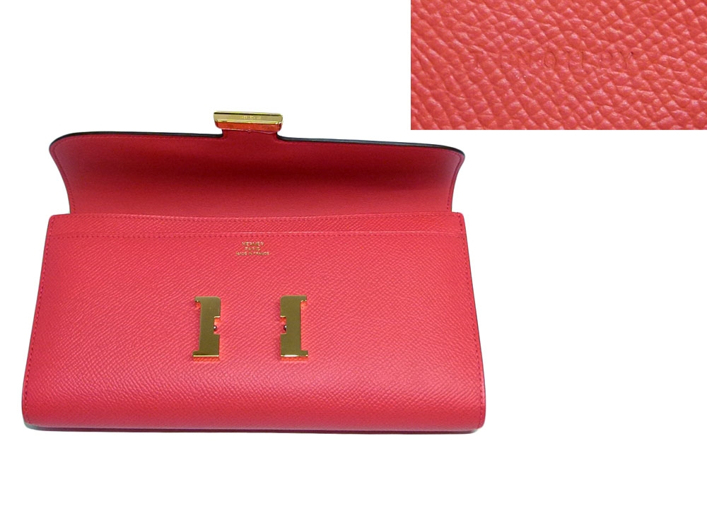 Hermes Rose Jaipur T Stamp Veau Epsom Palladium Hardware Constance Wallet/ Clutch-36710