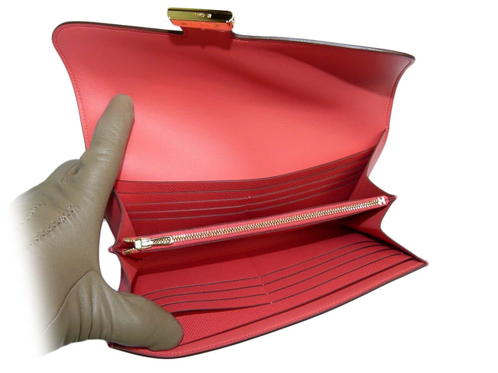 Hermes Rose Jaipur T Stamp Veau Epsom Palladium Hardware Constance Wallet/ Clutch-36709
