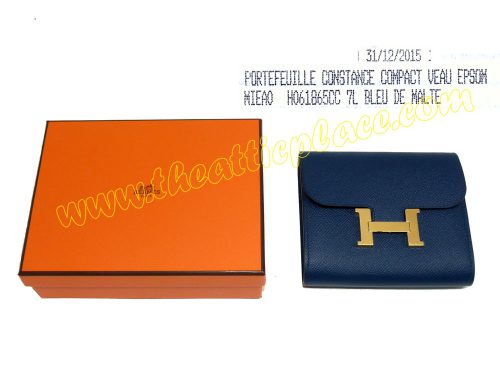 Hermes Bleu De Malte Epsom Leather Constance Compact Wallet Gold Hardware-0