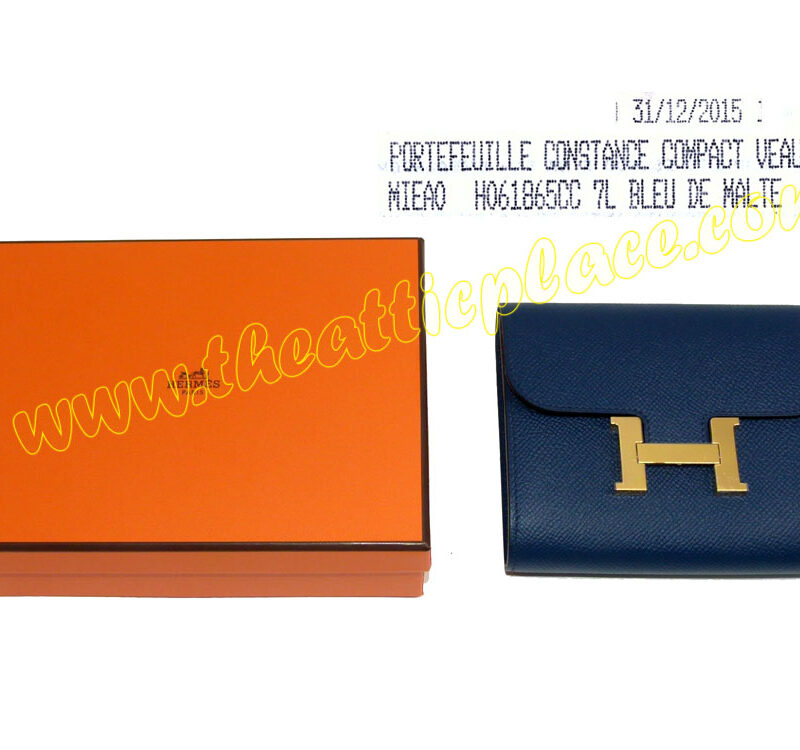 Hermes Bleu De Malte Epsom Leather Constance Compact Wallet Gold Hardware-0