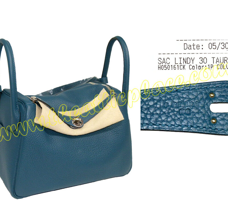 Hermes Lindy 30 Blue Colvert Clemence Leather Capucine T Stamp Shoulder Bag-0