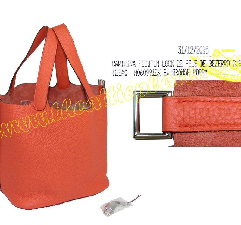 Hermes Picotin Lock 22 Orange Poppy Clemence Leather T Stamp -0