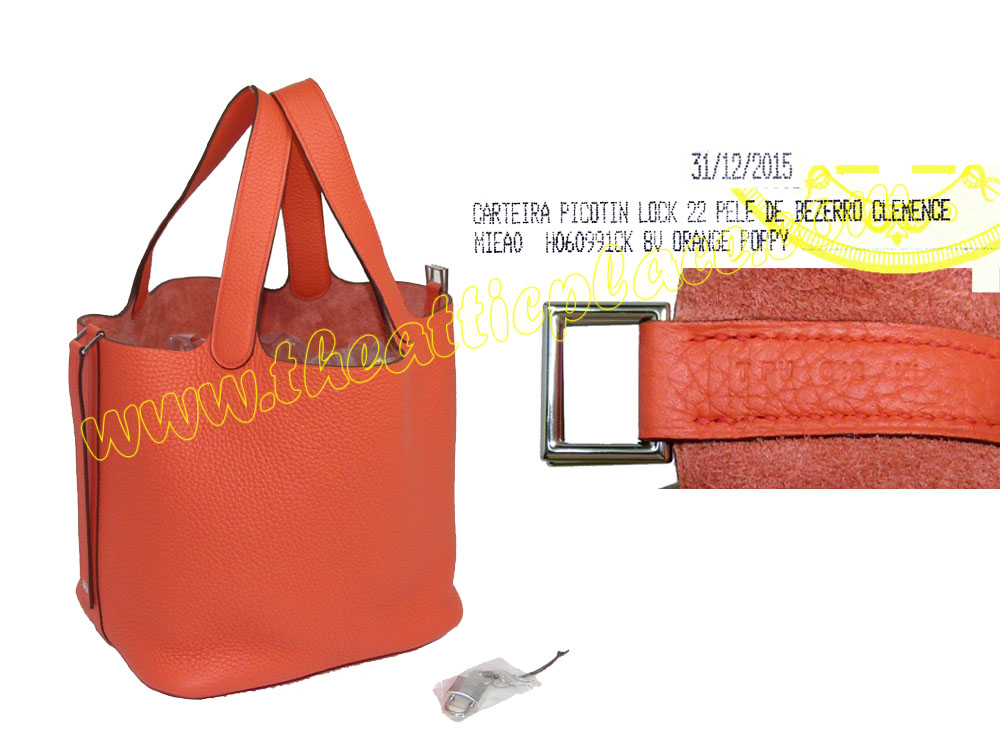 Hermes Picotin Lock 22 Orange Poppy Clemence Leather T Stamp -0