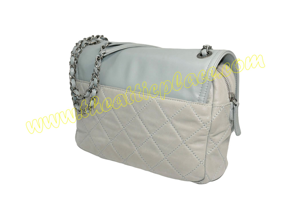 Chanel 15490032 Greylish Blue Velvet Leather Jumbo Zip Flap Shoulder/ Cross Body Bag-38216