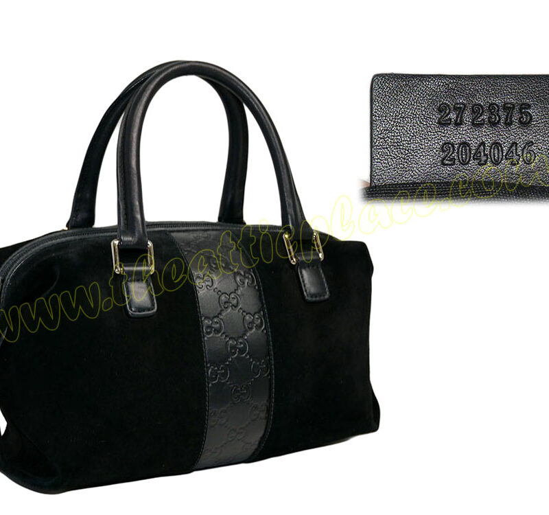 Gucci 272375 Black Suede With GG Logo Embossed Leather Boston Tote-0