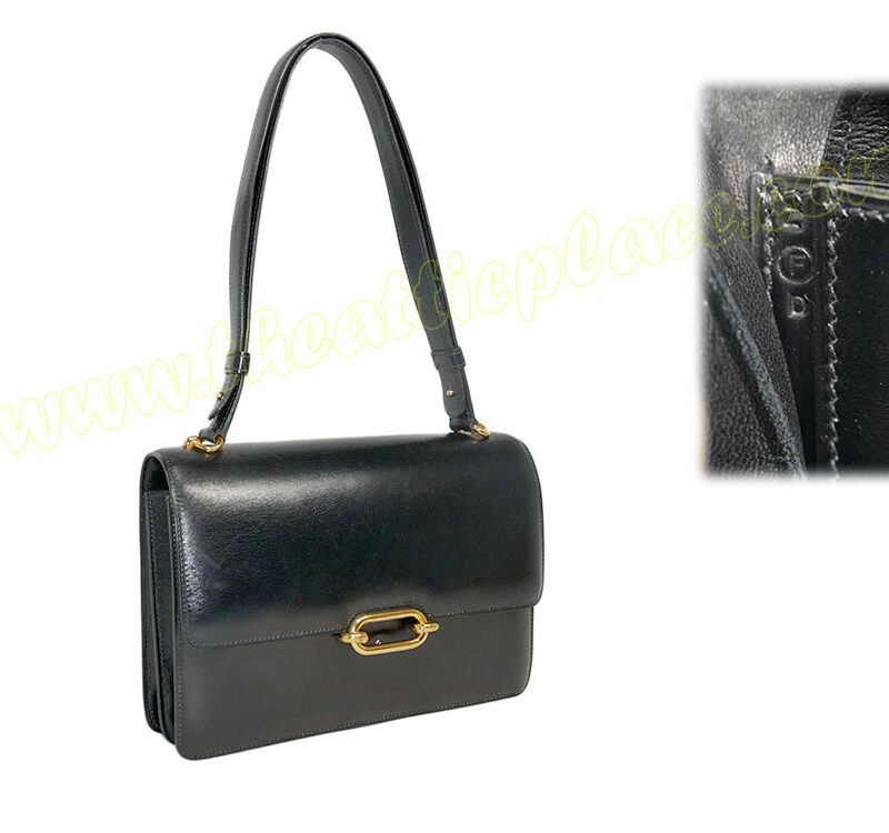 Hermes Vintage Black Box Calf Circle F Gold Hardware 2 Lengths Shoulder Bag-0