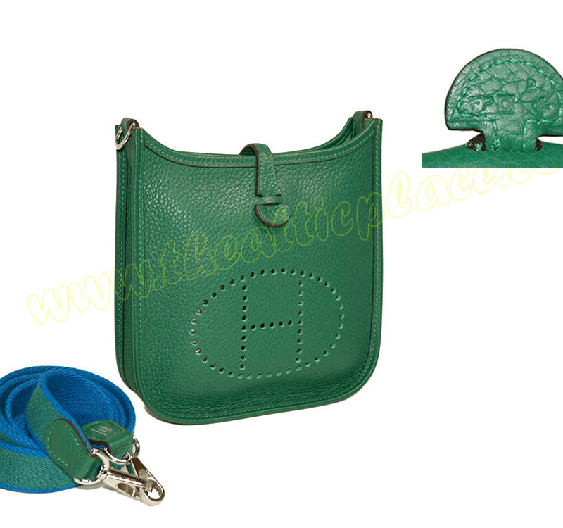 Hermes Evelyne 16cm TPM Clemence Malachite/ Malachite Bleu Izmir Messenger -0
