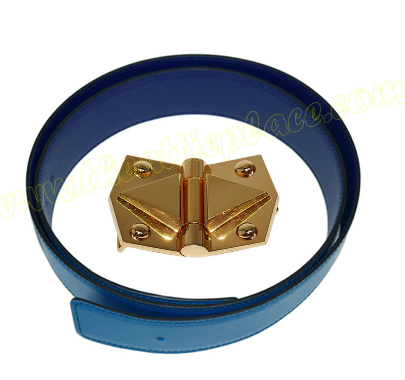 Hermes 42mm Electric Blue/ Makano Belt Size 95 w Big Buckle Gold Hardware-0