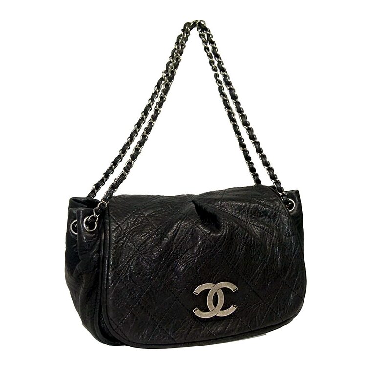 Chanel 11754843 Black Distressed Calf Accordion Flap Ruthenium Hardware-0