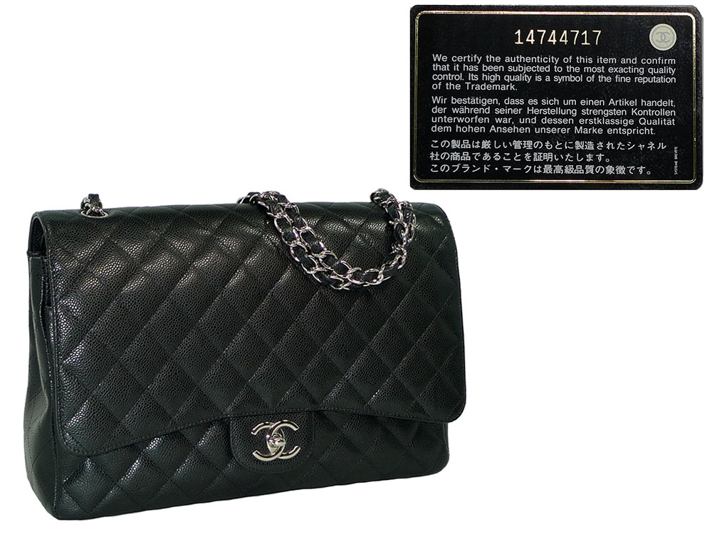 Chanel 14744717 Black Caviar Timeless Classic Maxi Double Flap Silver Hardware-0