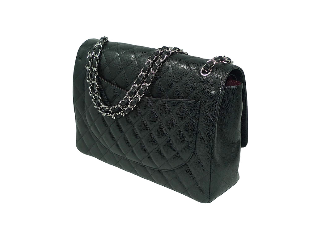 Chanel 14744717 Black Caviar Timeless Classic Maxi Double Flap Silver Hardware-38771