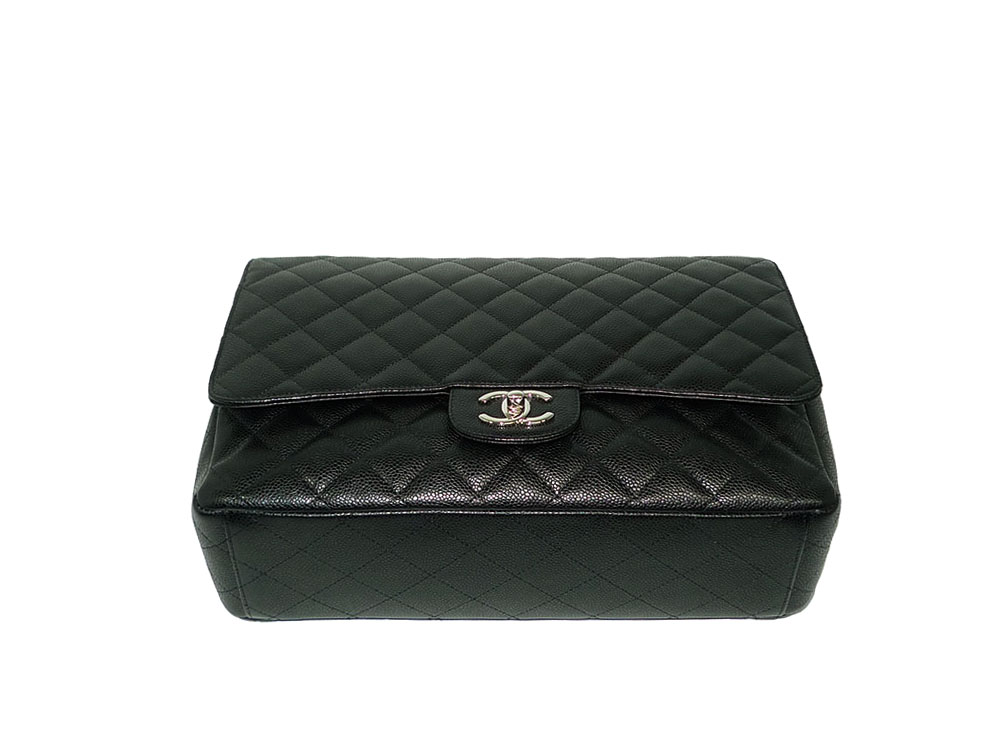 Chanel 14744717 Black Caviar Timeless Classic Maxi Double Flap Silver Hardware-38770