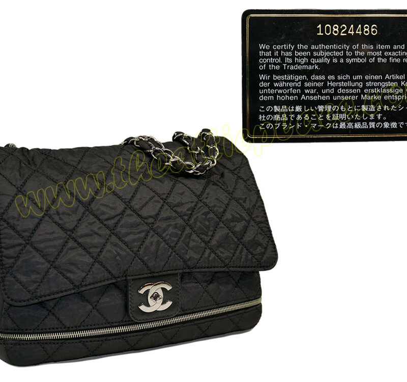 Chanel 10824486 Black Nylon Flap Expandable Zip Base Silver Hardware-0