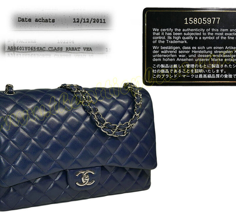 Chanel 15805977 Blue Caviar Maxi Double Flap Silver Hardware-0