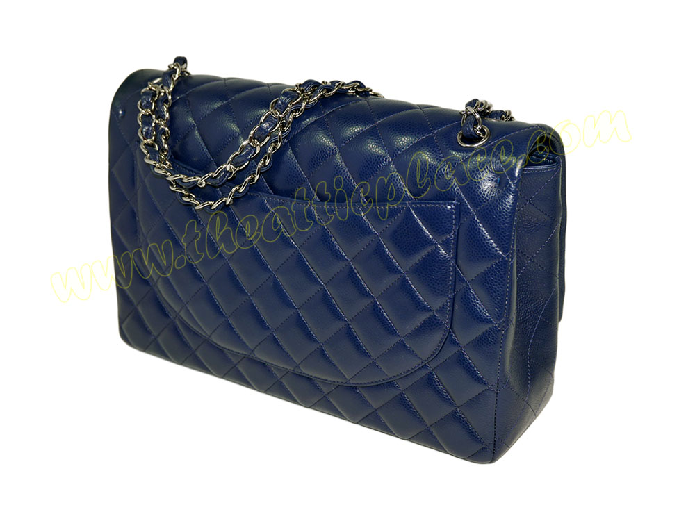 Chanel 15805977 Blue Caviar Maxi Double Flap Silver Hardware-38860