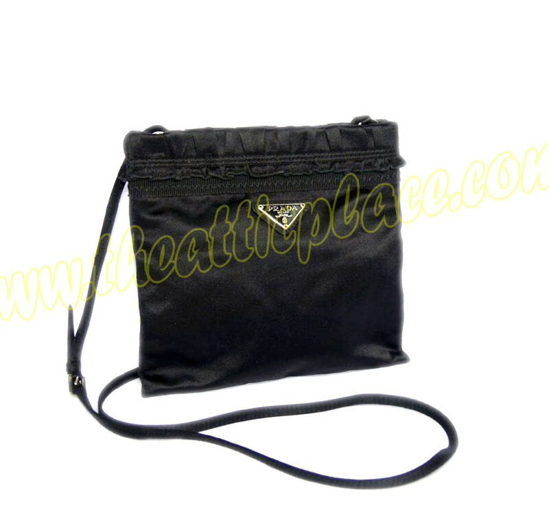 Prada Black Ruched Ribbon Details Messenger / Cross Body Pouch-0