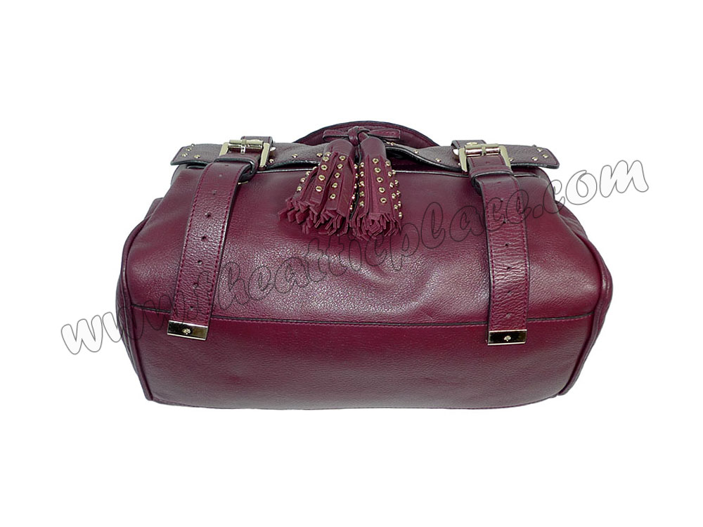 Mulberry Burgundy Calf w Studs Alexa and Strap Messenger/ Crossbody Bag-39234