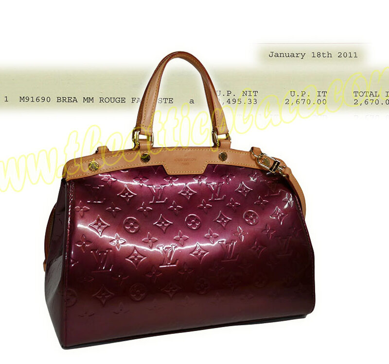 Louis Vuitton M91690 Monogram Vernis Leather Brea MM Rouge Fauviste Tote w Strap-0