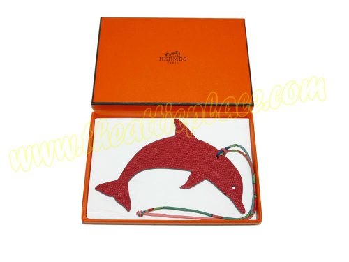 Hermes Bag Charm Dolphine Red/ Parchemin for Birkin/ Kelly, Lindy , Toolbox -0