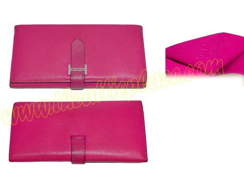 Hermes Bearnt Wallet Mysore Leather J Stamp Rose Jaipur Palladium Hardware-0