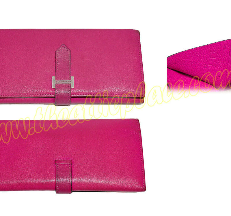 Hermes Bearnt Wallet Mysore Leather J Stamp Rose Jaipur Palladium Hardware-0