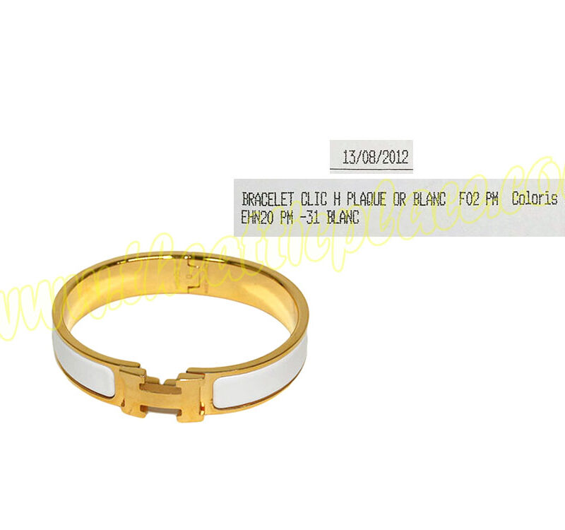 Hermes Clic H Bracelet 0.5" Narrow PM Size Gold/ white O Stamp -0