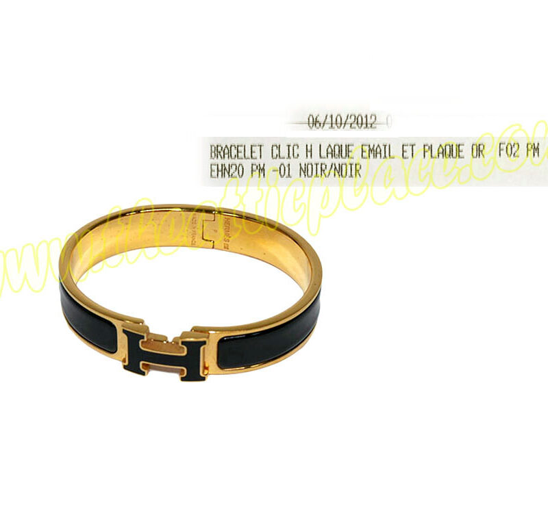 Hermes Clic H Bracelet 0.5" Narrow PM Size Black/Gold P Stamp Bracelet -0