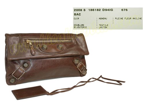 Balenciaga 186182 Charbon Envelope Clutch/ Pochette Giant Rose Gold Hardware -0
