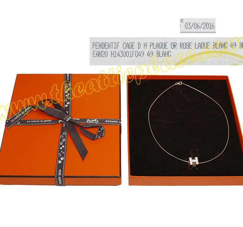 Hermes Pendentif Cage D H Plaque Blanc Rose Laque-0