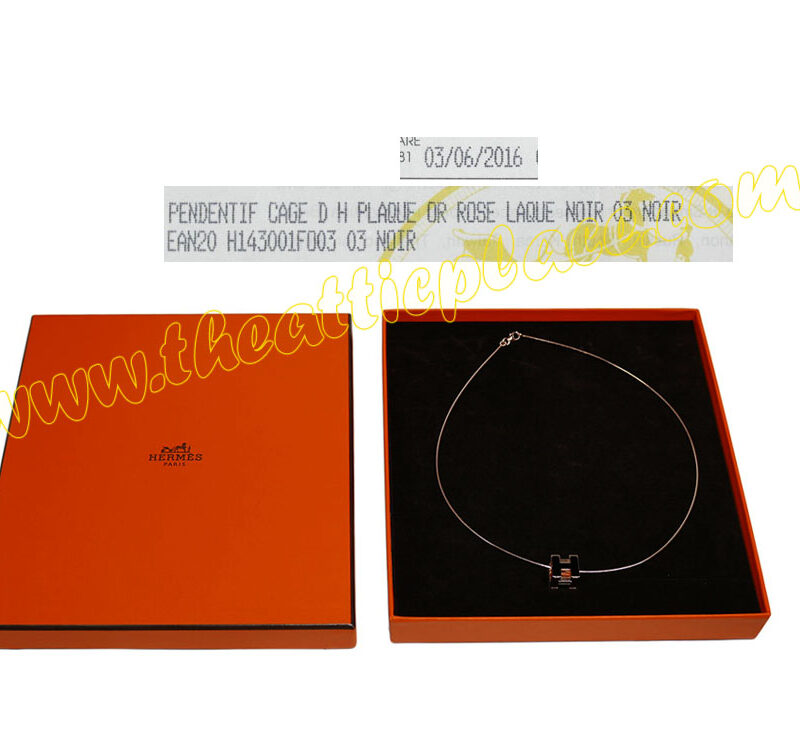 Hermes Pendentif Cage D H Plaque Noir Rose Laque-0