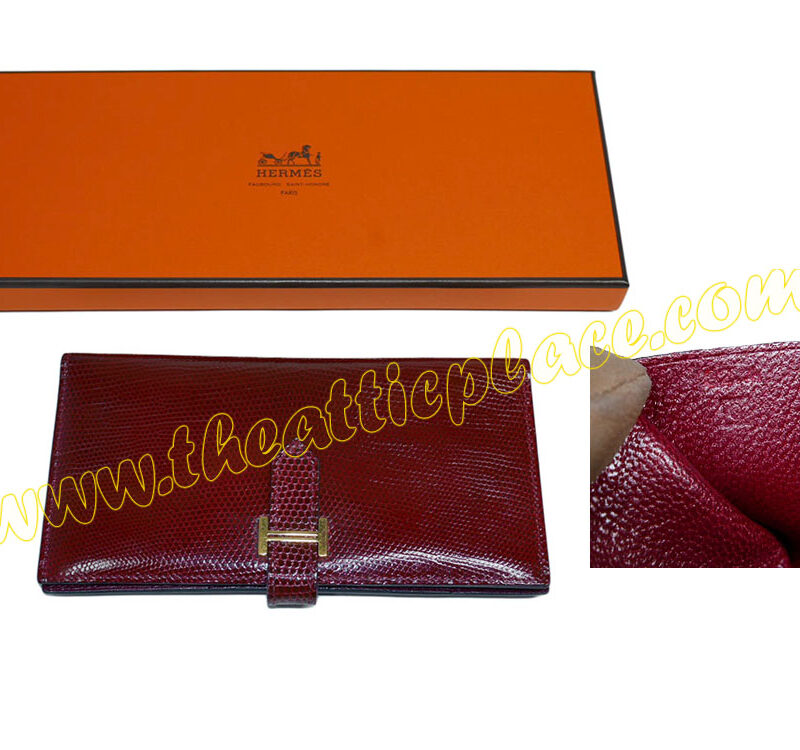 Hermes Bearn Wallet O Stamp Lizard Rough H Gold Hardware-0