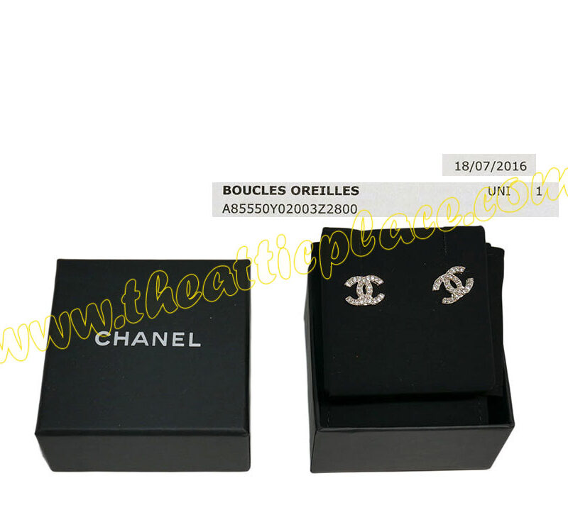 Chanel A85550Y Gold CC Logo with White Rhinestones Studs/ Pierce Earrings -0