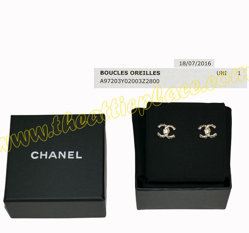 Chanel Earrings A97203Y CC Logo Black Rhinestone Gold Hardware-0