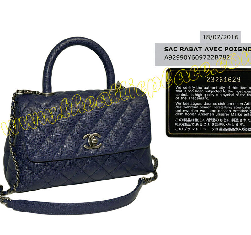 Chanel A92990 Dark Blue Caviar 23261629 Mini Coco Handle Grainded Calfskin Flap Bag-0