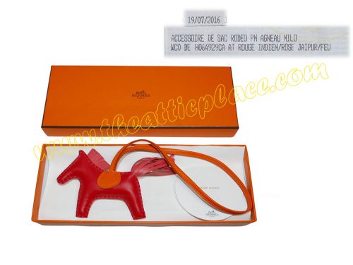 Hermes Rodeo PM Rouge Indien/Rose Jaipur/ Feu Bag Charm for Birkin/ Kelly / Lindy-0