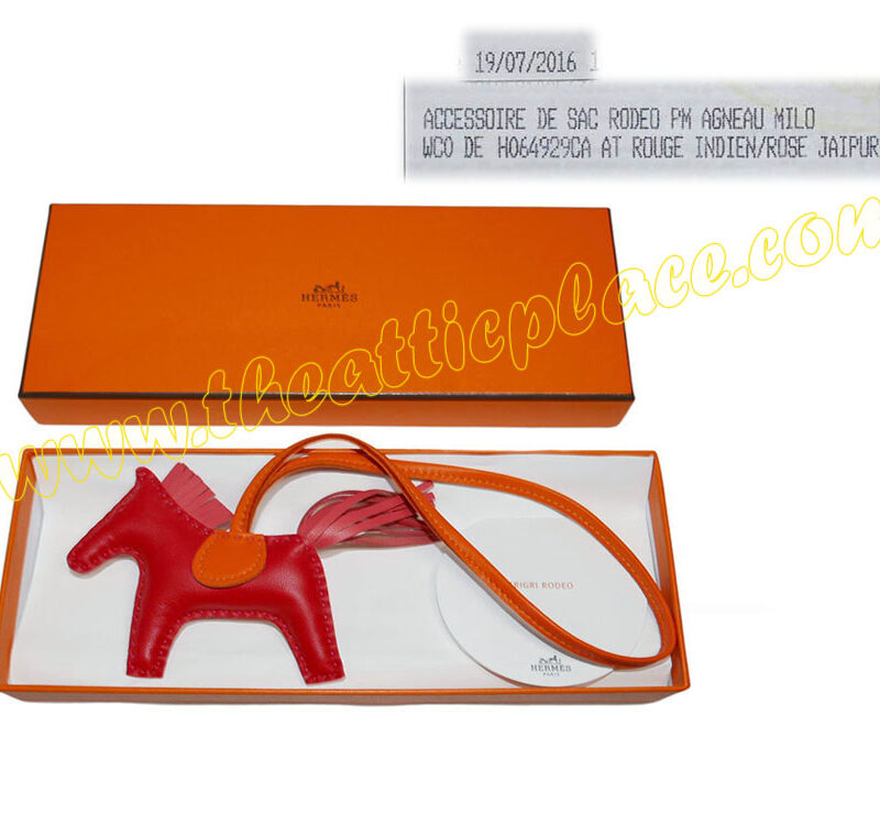 Hermes Rodeo PM Rouge Indien/Rose Jaipur/ Feu Bag Charm for Birkin/ Kelly / Lindy-0