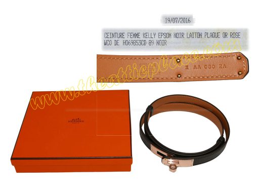 Hermes Black Epsom Adjustbale Kelly Belt Rose Gold Hardware-0