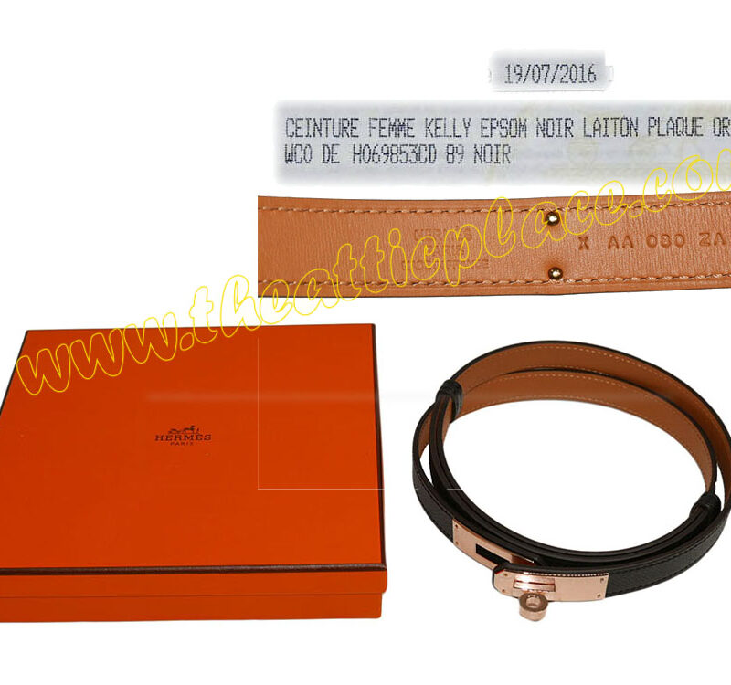 Hermes Black Epsom Adjustbale Kelly Belt Rose Gold Hardware-0