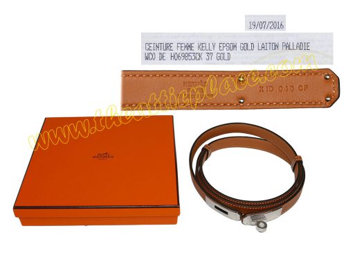 Hermes Gold/ Tan Epsom Adjustbale Kelly Belt Palladium Hardware-0
