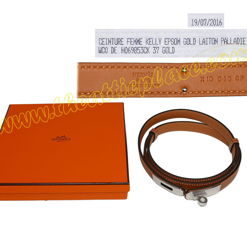 Hermes Gold/ Tan Epsom Adjustbale Kelly Belt Palladium Hardware-0