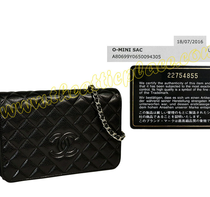 Chanel A80699Y Black Caviar 22754855 Diamond CC Quilted Leather Wallet On Chain Silver Hardware-0
