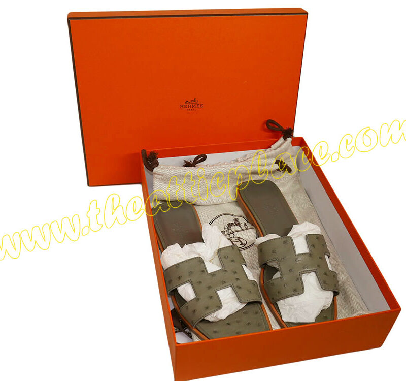 Hermes Etain Ostrich H Oran H Sandals Size 37 -0