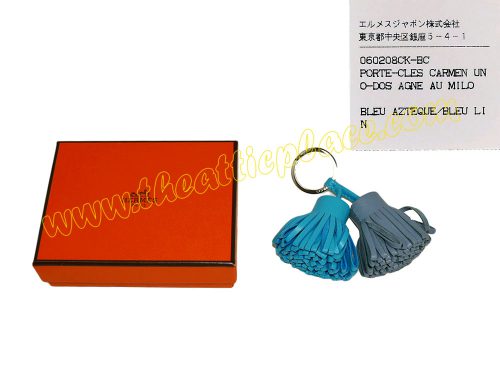 Hermes Duo Carmen Bleu Azteque/ Bleu Lin Key Charm for Birkin Bags/ Kelly Bags -0