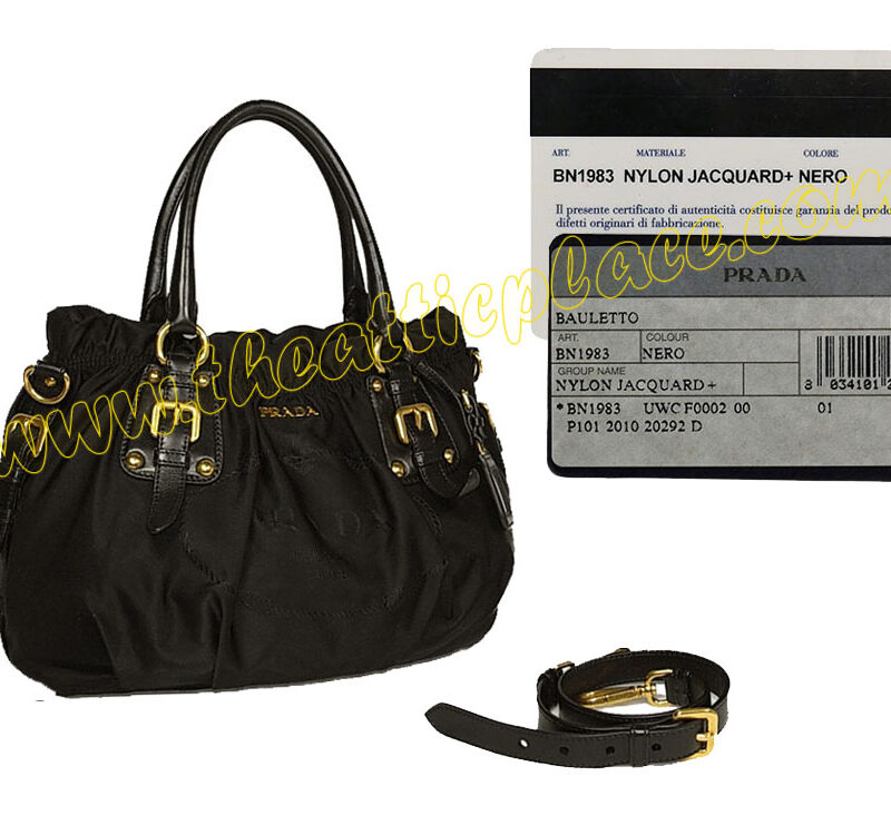 Prada BR1983 Black Tessuto Logo Jacquard Tote with Strap Tote-0