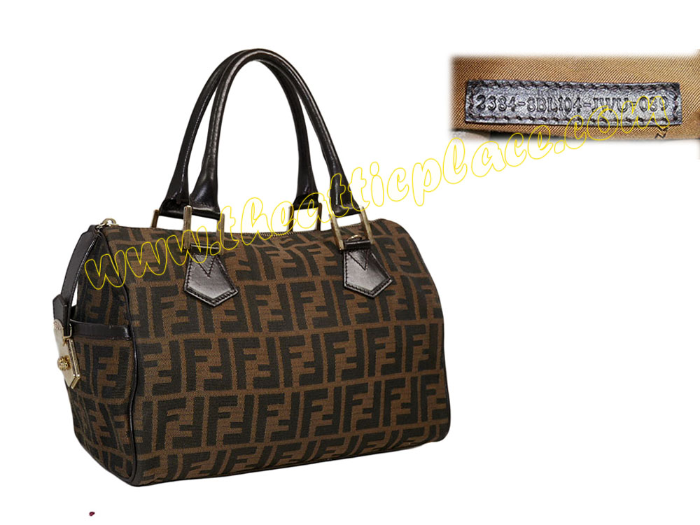 Fendi 8BL104 Zucca Canvas/ Leather Brown Medium Boston Bag-0
