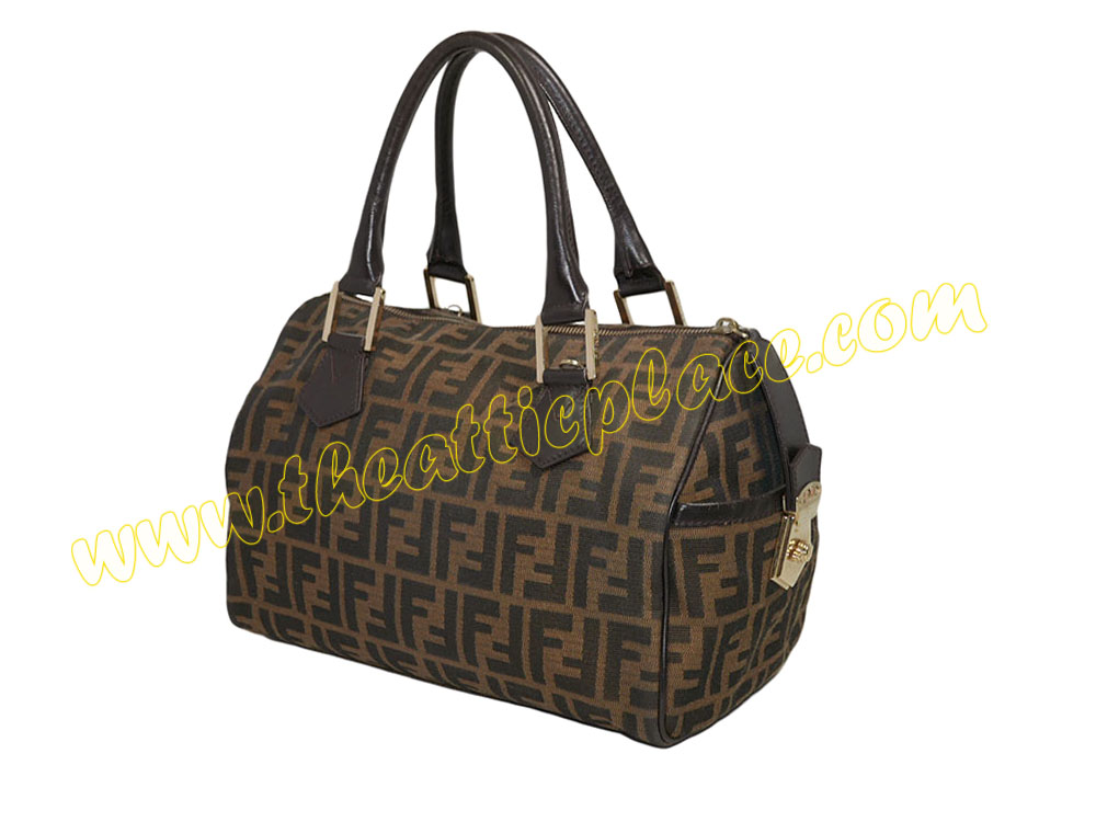 Fendi 8BL104 Zucca Canvas/ Leather Brown Medium Boston Bag-39729
