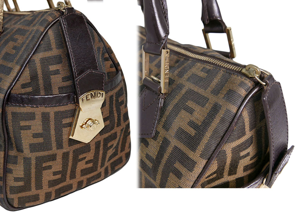Fendi 8BL104 Zucca Canvas/ Leather Brown Medium Boston Bag-39730