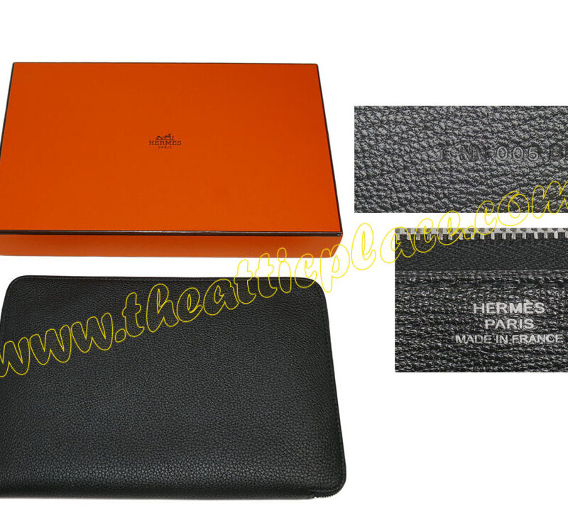 Hermes Black Togo Azap TGM T Stamp Combined Wallet/ Clutch for Unisex-0