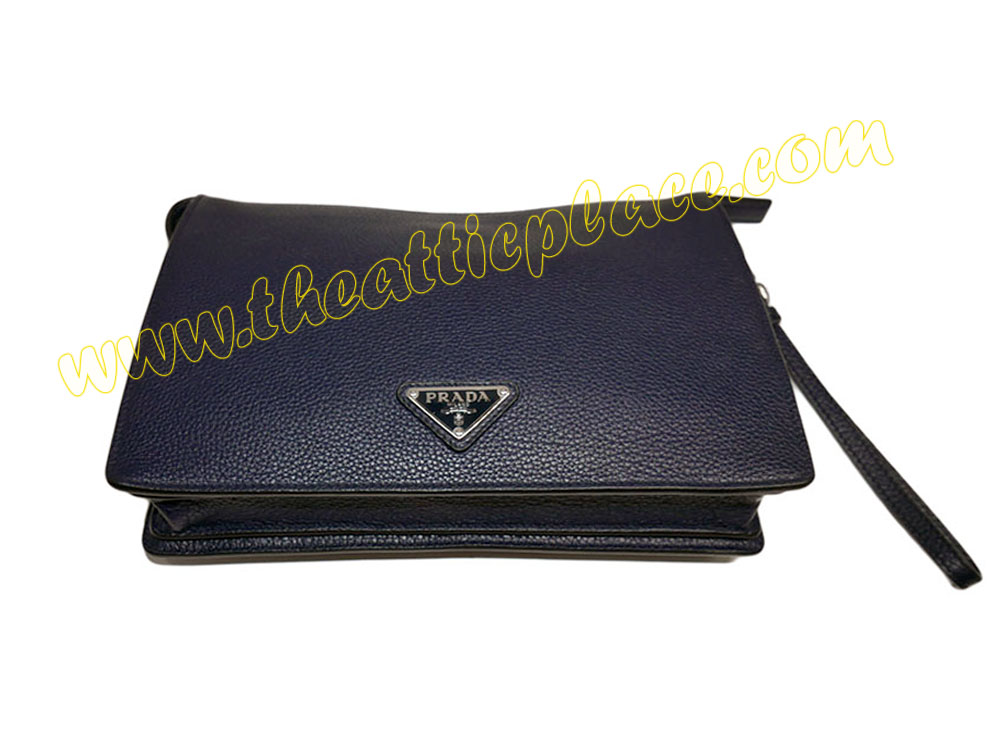 Prada 2VF001 Borsello Dark Blue Toro Grain Calf Men Clutch-39776